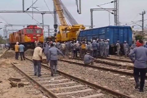 Goods train derails in Bhiwani